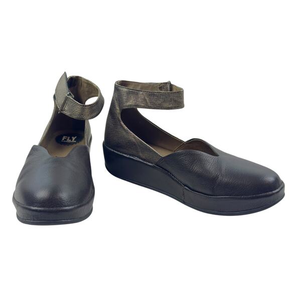 Fly London Yand Closed Toe Two Tone Ankle Strap Demi Wedge Women's 38/7.5-8 - Picture 1 of 9
